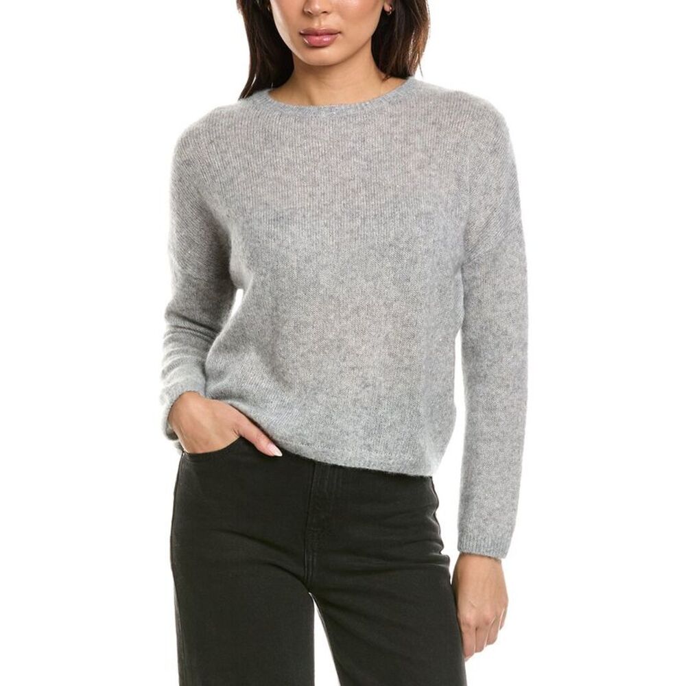 Brodie Cashmere Womens  Estelle Sparkle Crewneck 100% Cashmere Sweater, Gray